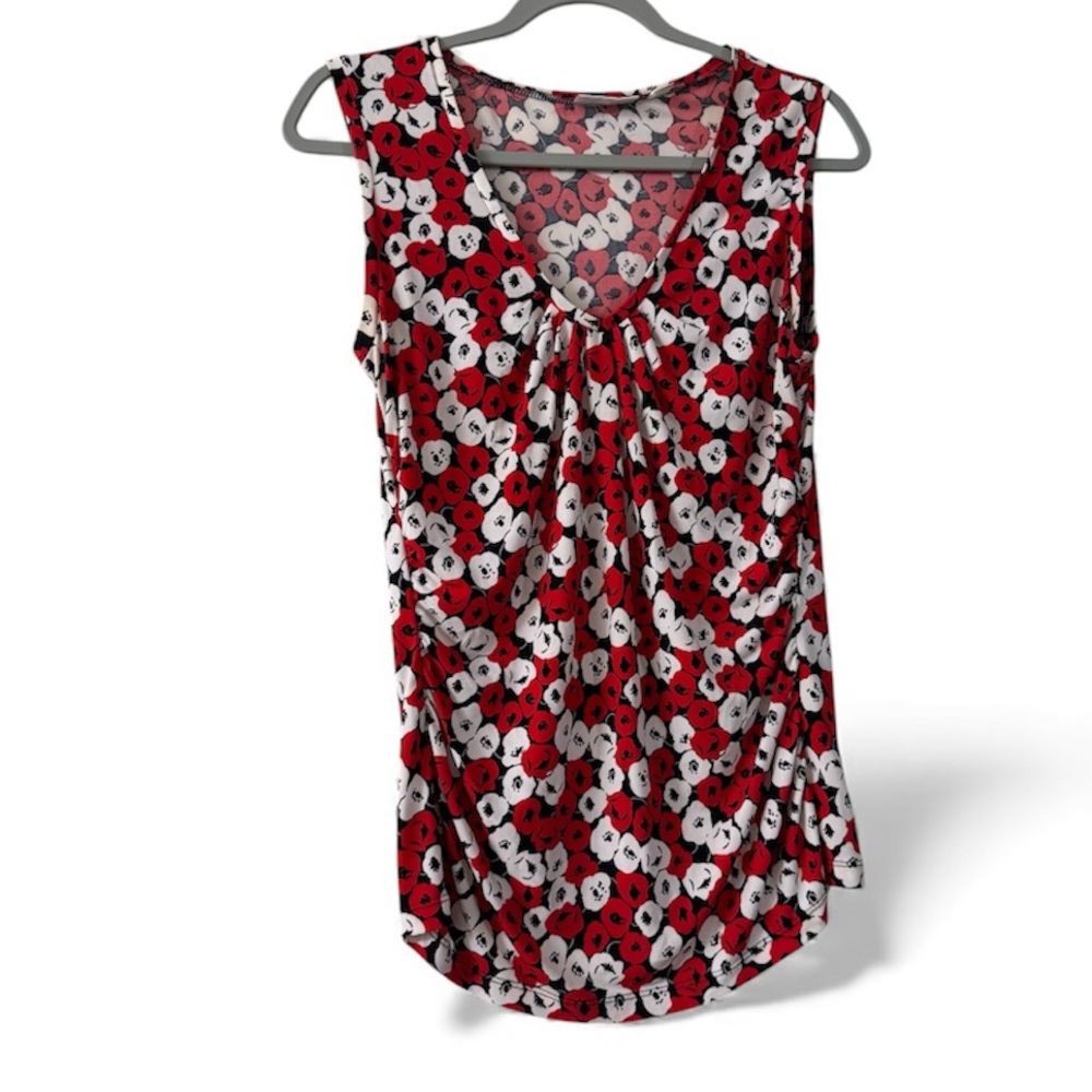 New York & Company Red and White Floral Blouse